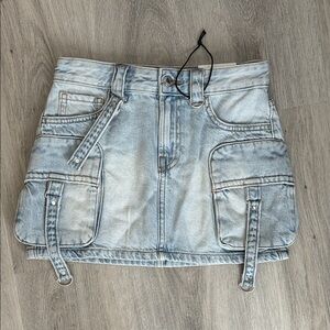 Bershka Light Blue Denim Cargo Mini Skirt